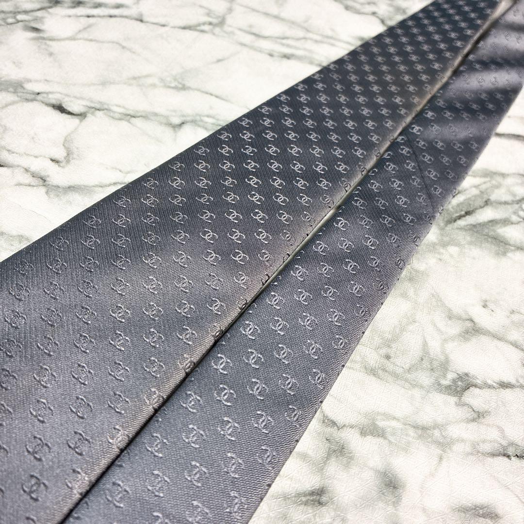 ✨美品✨CHANEL 全面ココマーク　シルバー　ネクタイ