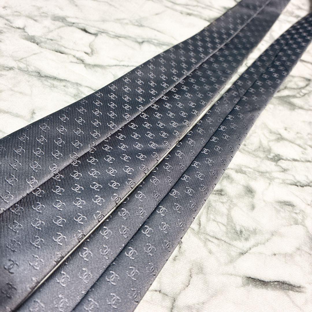 ✨美品✨CHANEL 全面ココマーク　シルバー　ネクタイ