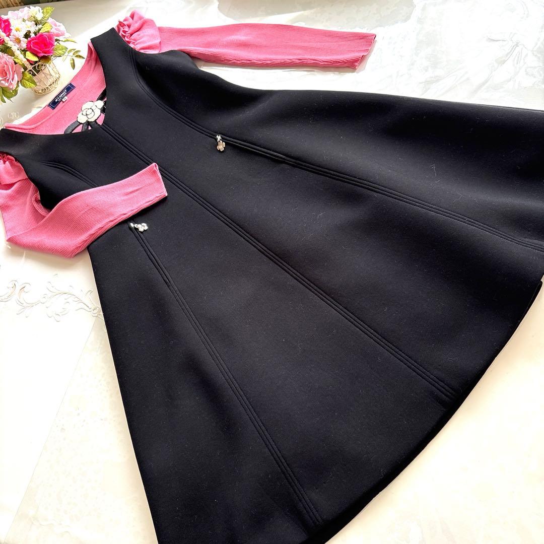 エムズグレイシー　カタログ掲載　お色違いスパンコール刺繍カメリアリボンニット38