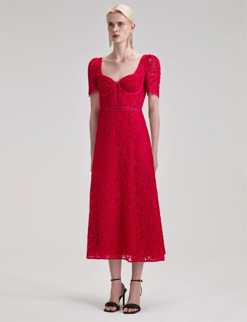 セルフポートレイト ワンピース レース 赤 UK8 未使用 Crepe