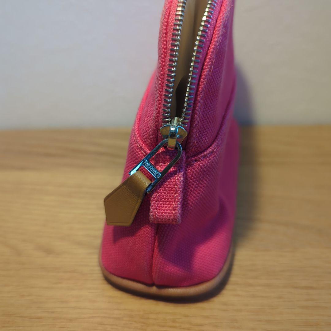 HERMES ピンク ボリードポーチMM キャンバスポーチ