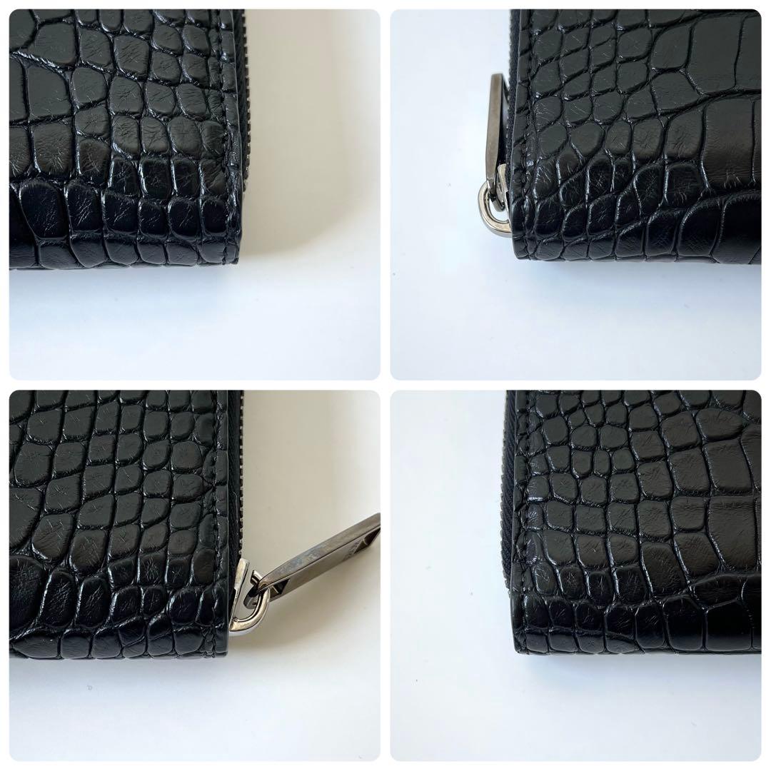 ディオール　クロコダイル　長財布　ラウンドジップ　鰐革　黒　ブラック