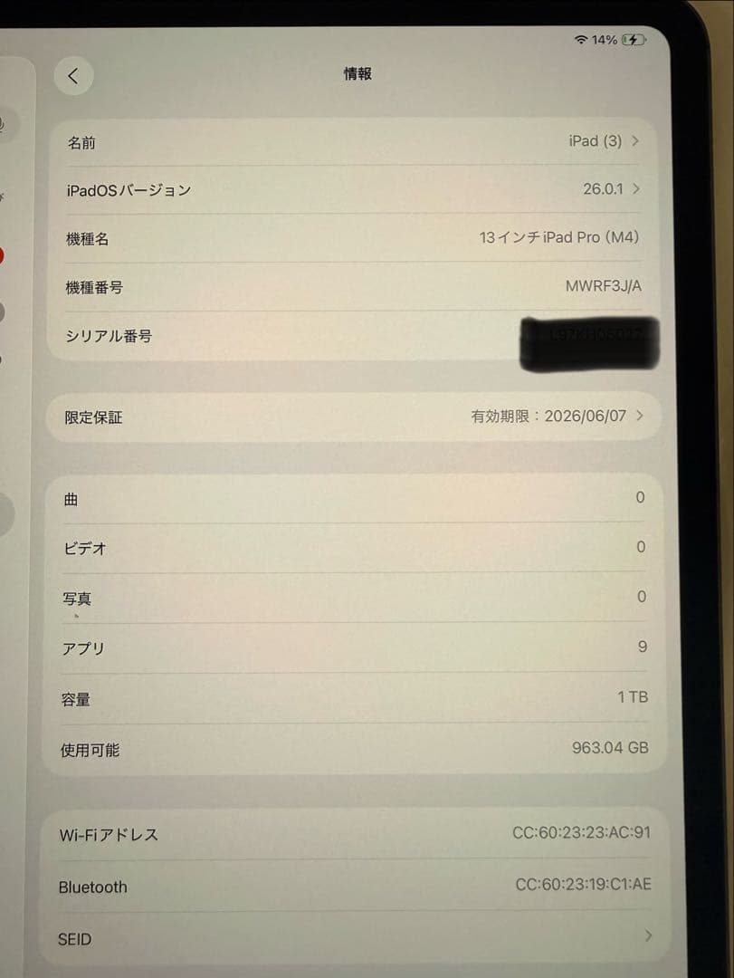 iPad Pro （M4）13インチ 1TB