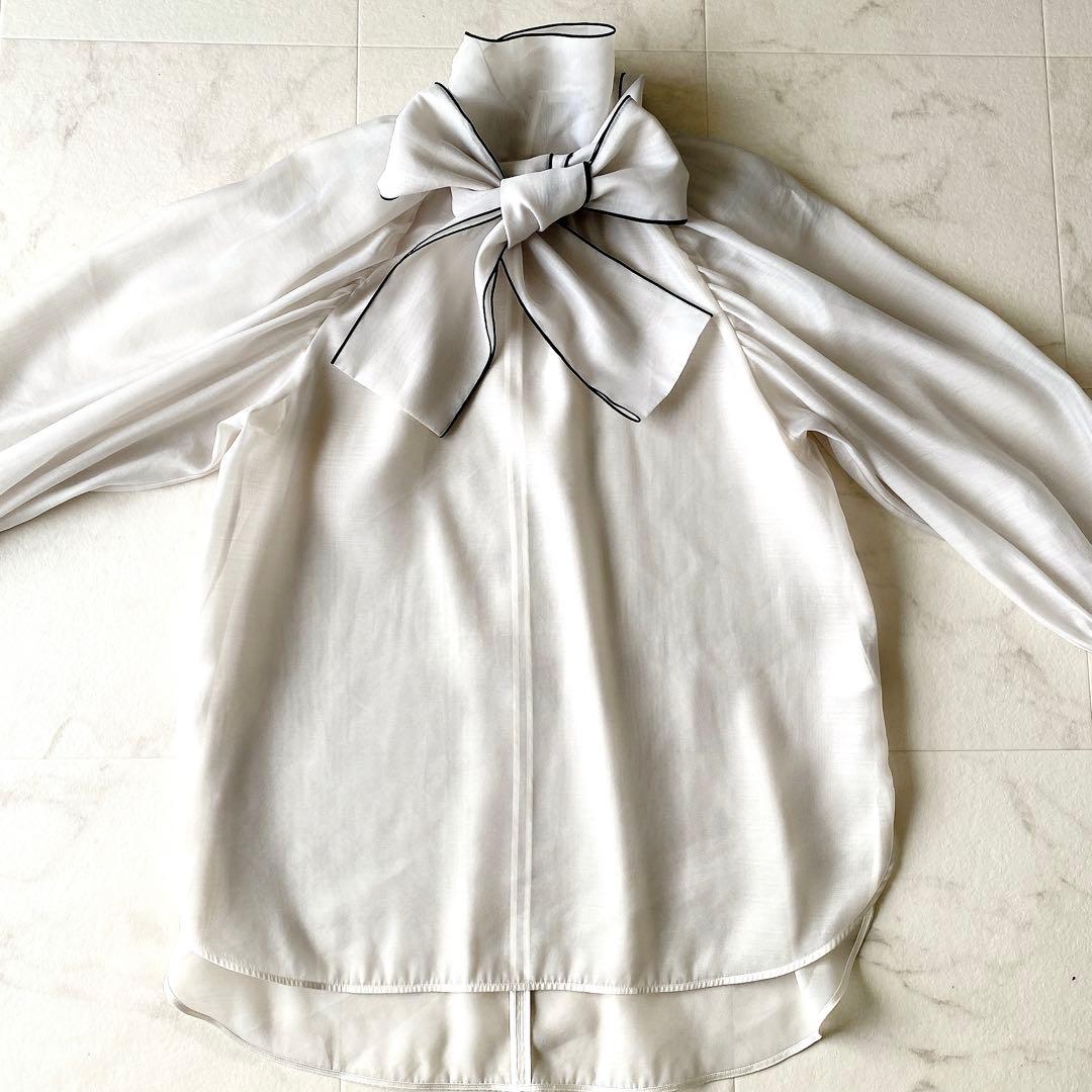 極美品☆デミルクスビームス 洗える シアー ボウタイブラウス ゆったり 36