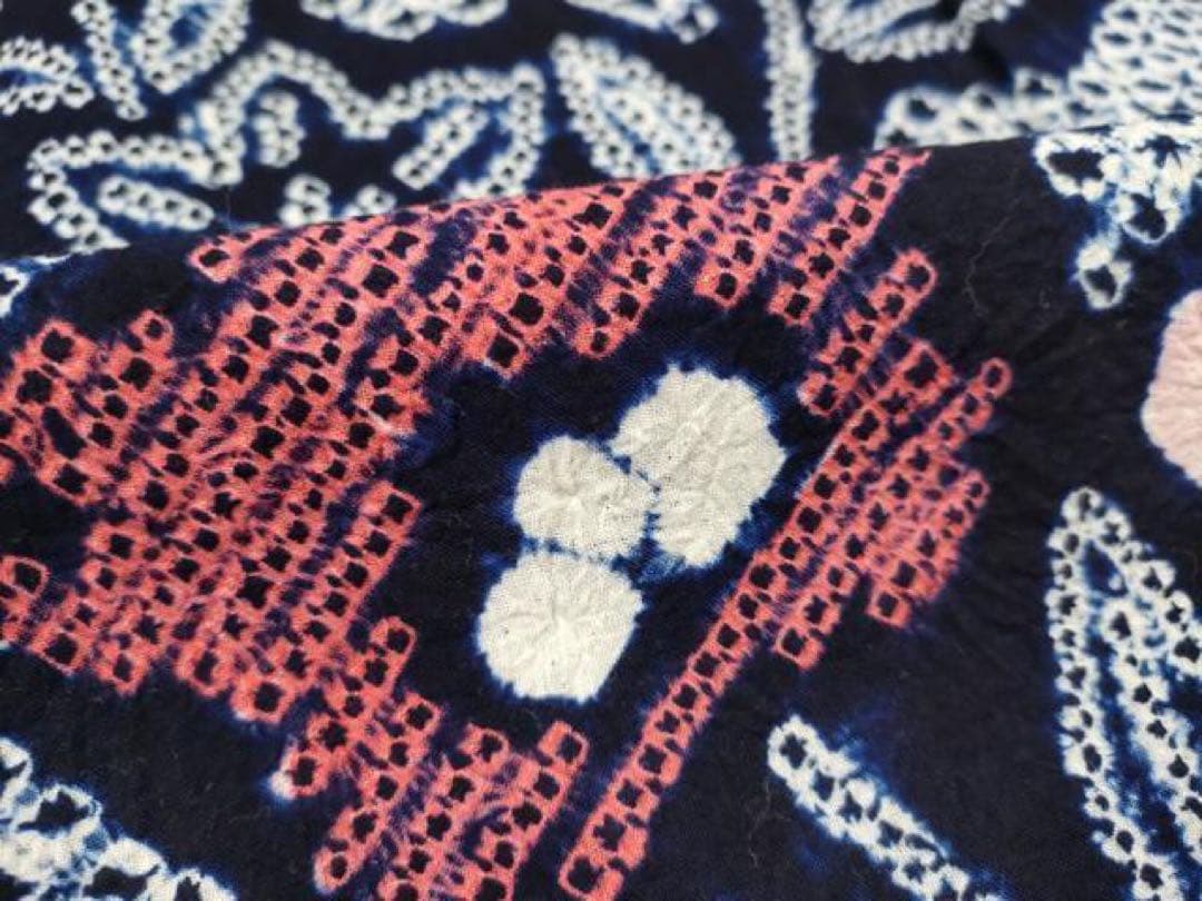 浴衣　有松絞り　花文様　三浦絞り　有松鳴海絞り　紺地　トールサイズ