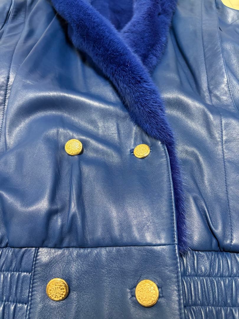 ミンクファー ラムレザー リバーシブル ジャケット ブルゾン Mサイズ ブルー