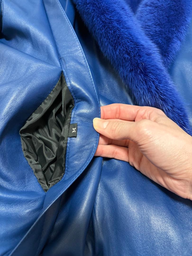 ミンクファー ラムレザー リバーシブル ジャケット ブルゾン Mサイズ ブルー