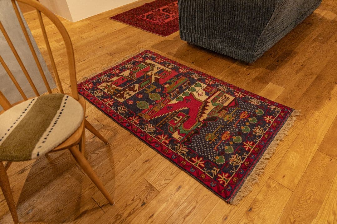 ウォーラグ ヴィンテージラグ トライバルラグ143cm×83cm ウール絨毯