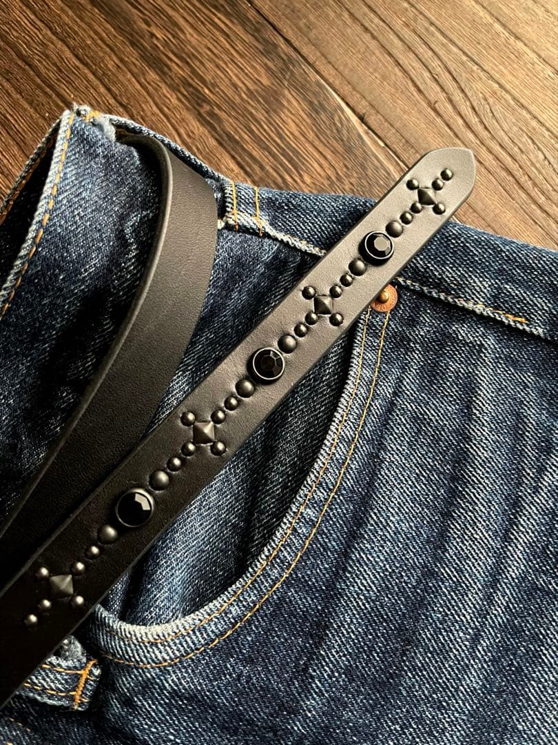 ナローロングベルト　オールブラック　牛ヌメ　exca HTC CALEE