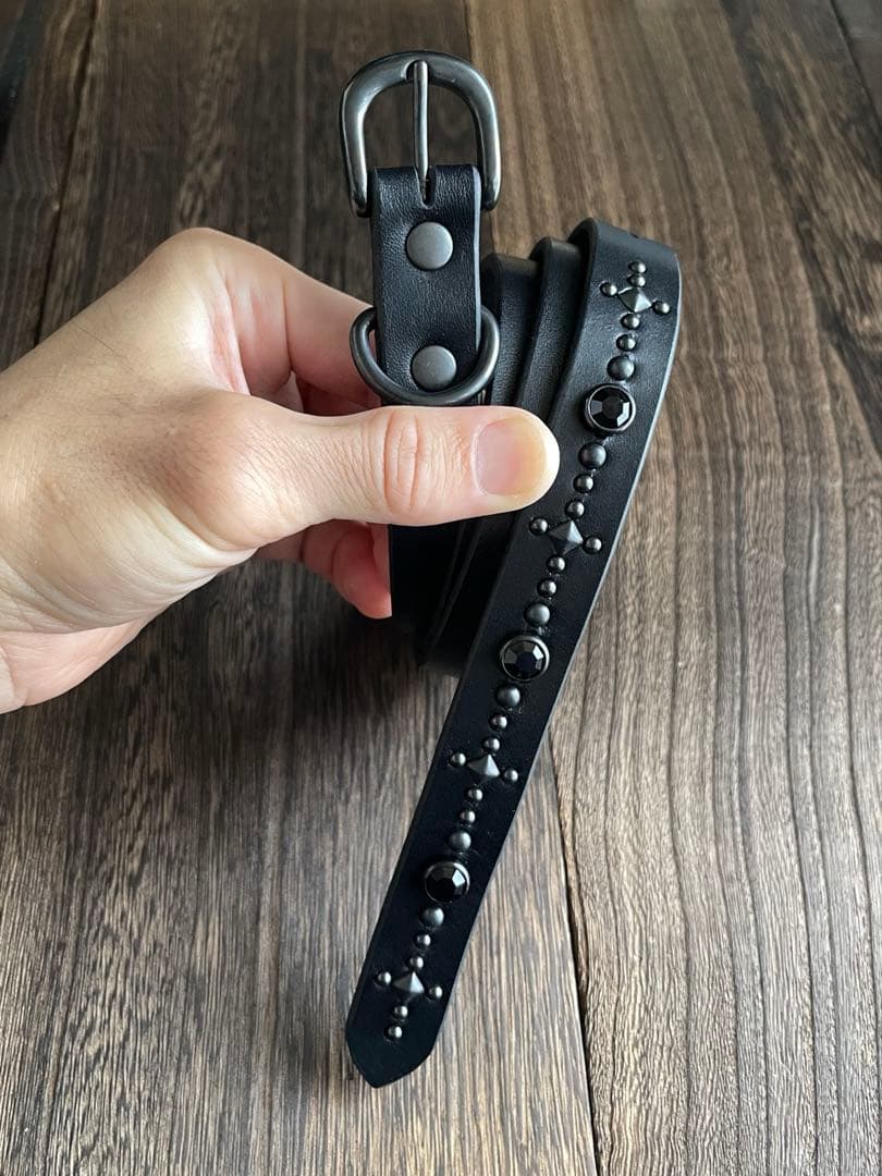 ナローロングベルト　オールブラック　牛ヌメ　exca HTC CALEE