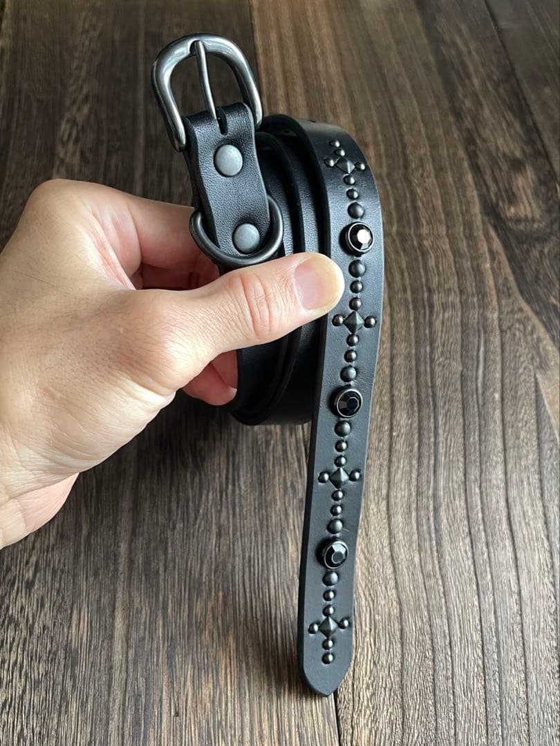 ナローロングベルト　オールブラック　牛ヌメ　exca HTC CALEE