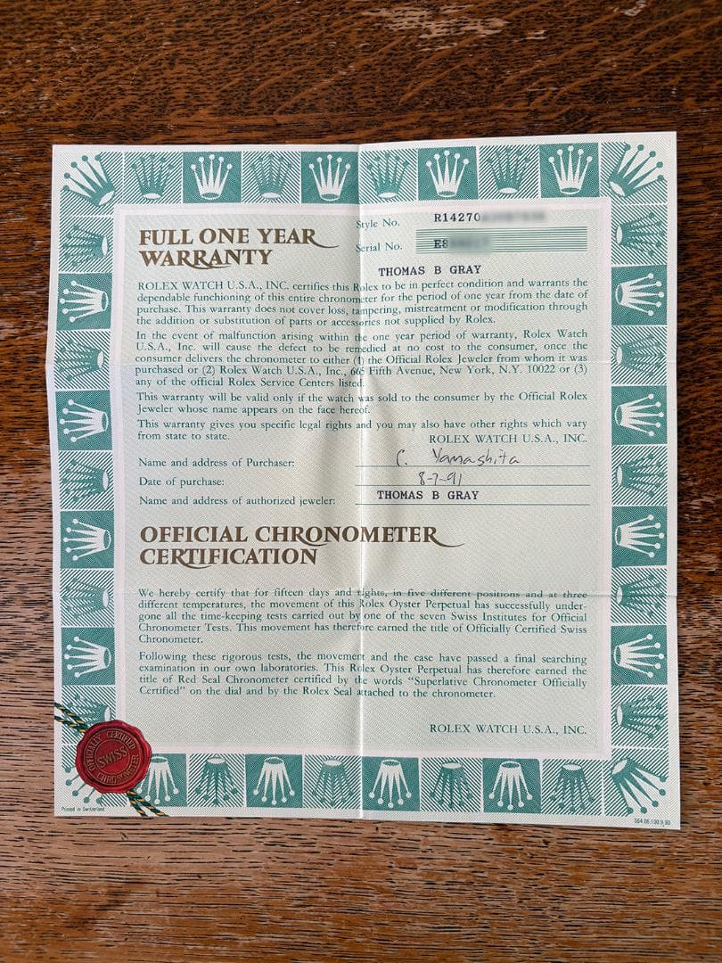 ★ ROLEX ロレックス 14270 E番 ブラックアウト保証書