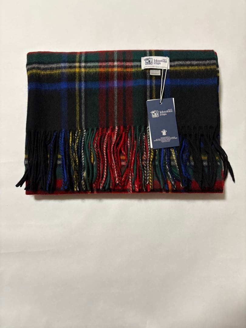 Johnstons of Elgin カシミアオブエレガン大判ストールブラック柄
