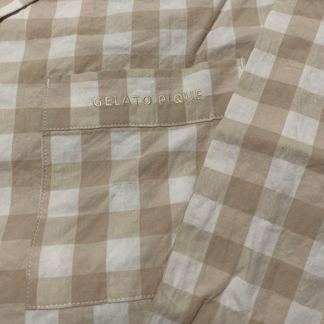 ジェラートピケ　ギンガムチェック　パジャマ　ベージュ　ピンク　上下2セット