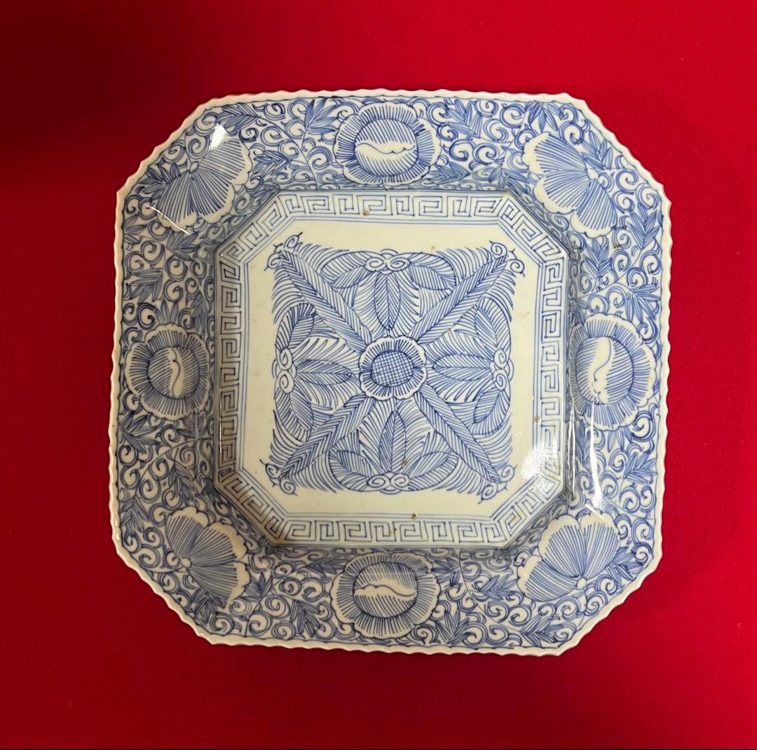 古美術 古伊万里 染付 八角皿 角皿 大皿 飾り皿 古道具