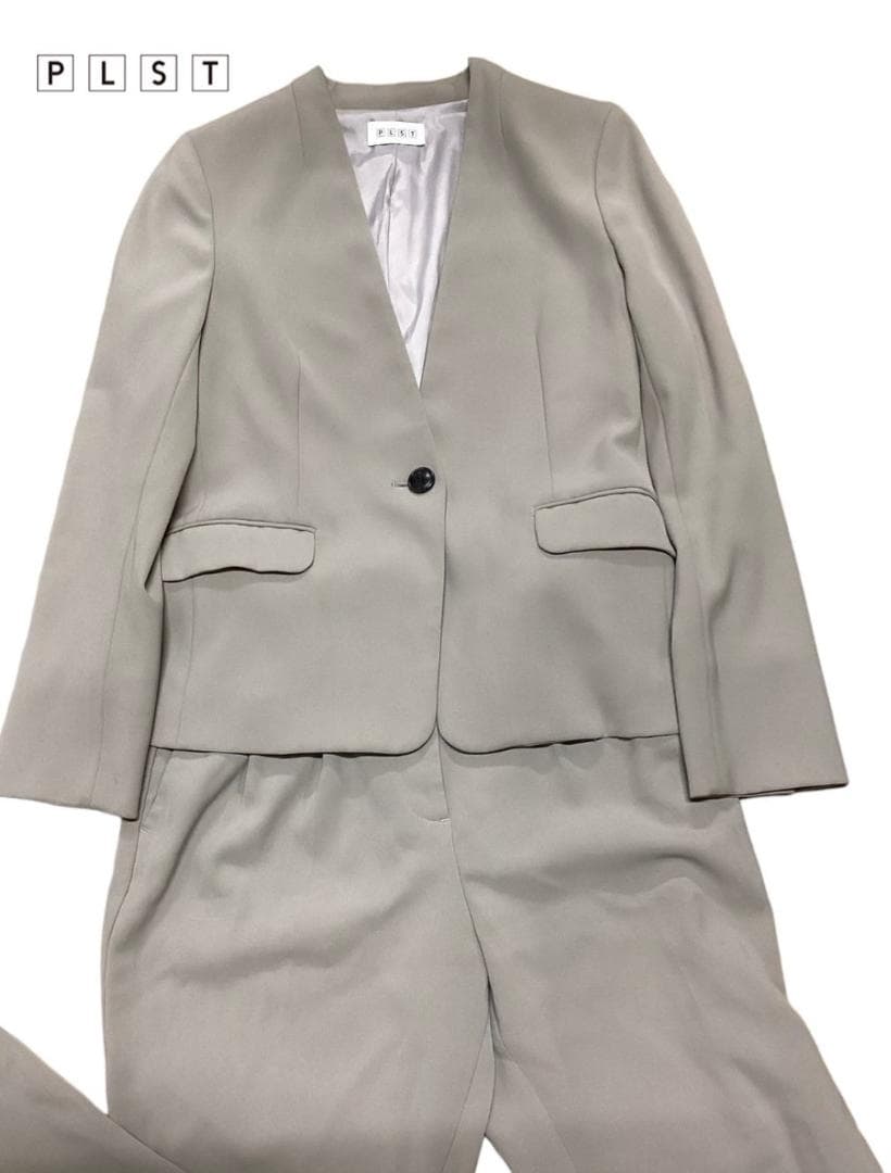 PLST セットアップ レディース ビジネススーツ ノーカラージャケット パンツ