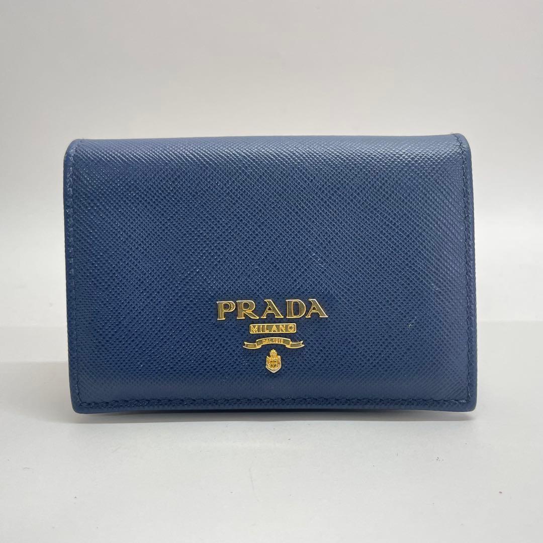 1837 PRADA プラダ 名刺入れ ブルー サフィアーノ レザー
