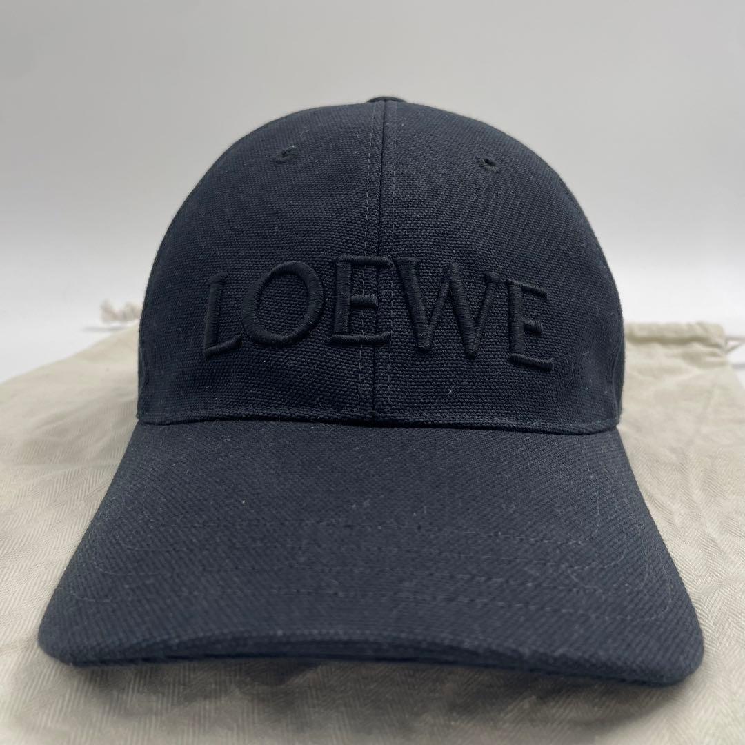 【✨未使用級】 ロエベ ベースボールキャップ ロゴ刺繍 フリーサイズ ブラック