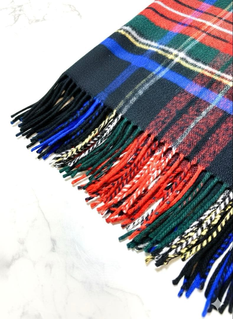 ジョンストンズ カシミヤ大判ストール　ブラックスチュワート