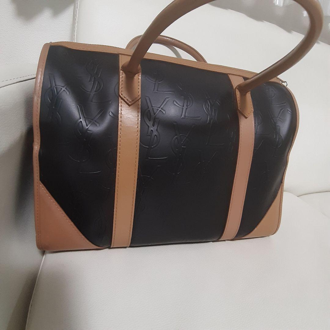 YSL エンボス加工 ハンドバッグ　イヴ・サンローラン　ミニボストン総柄　レザー