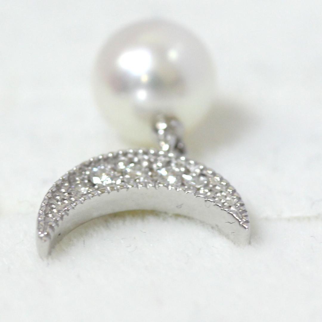 超美品 ミキモト K18WG パール ブローチ ダイヤ ムーン ピンブローチ