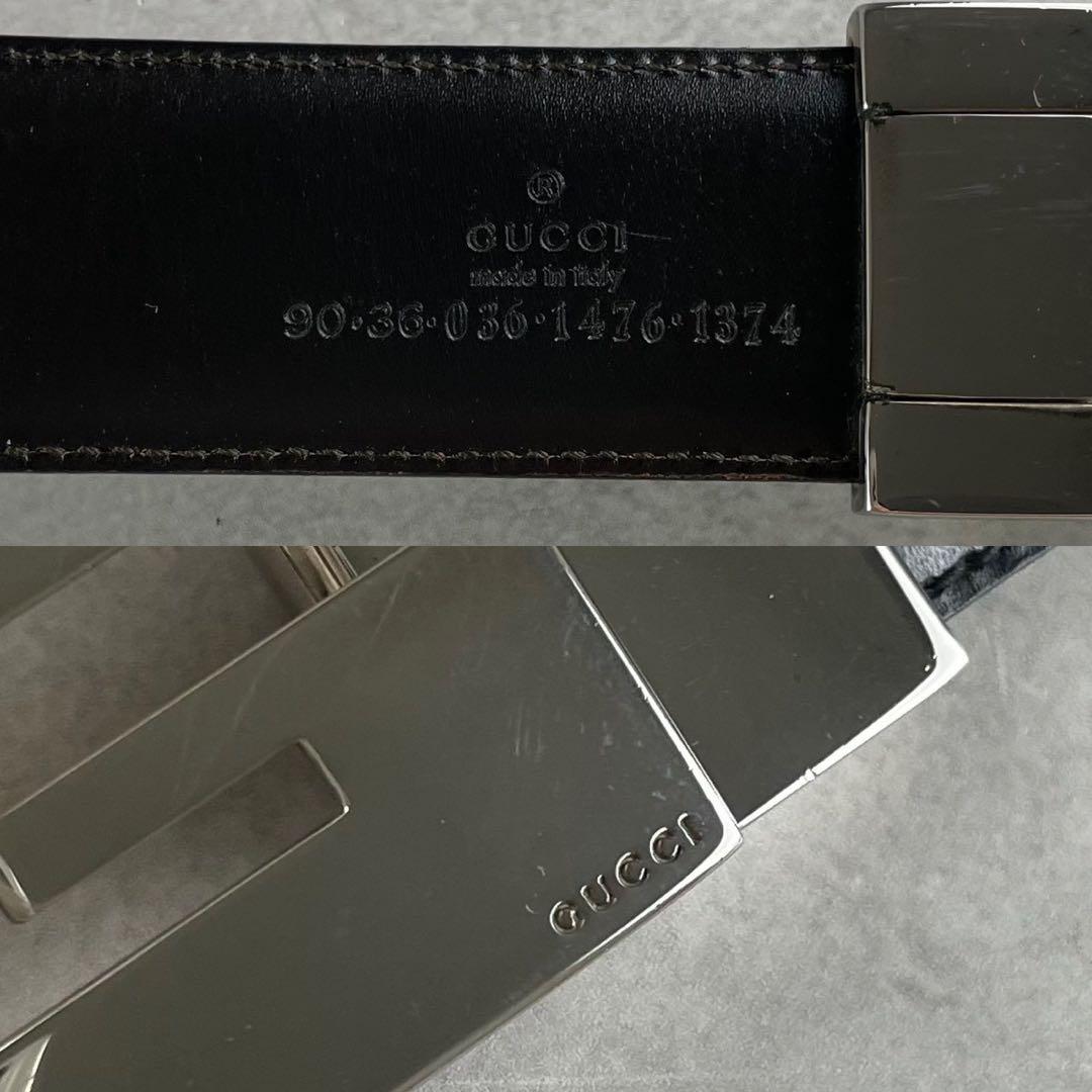 未使用級 GUCCI ベルト リバーシブル レザー スクエアGバックル シルバー