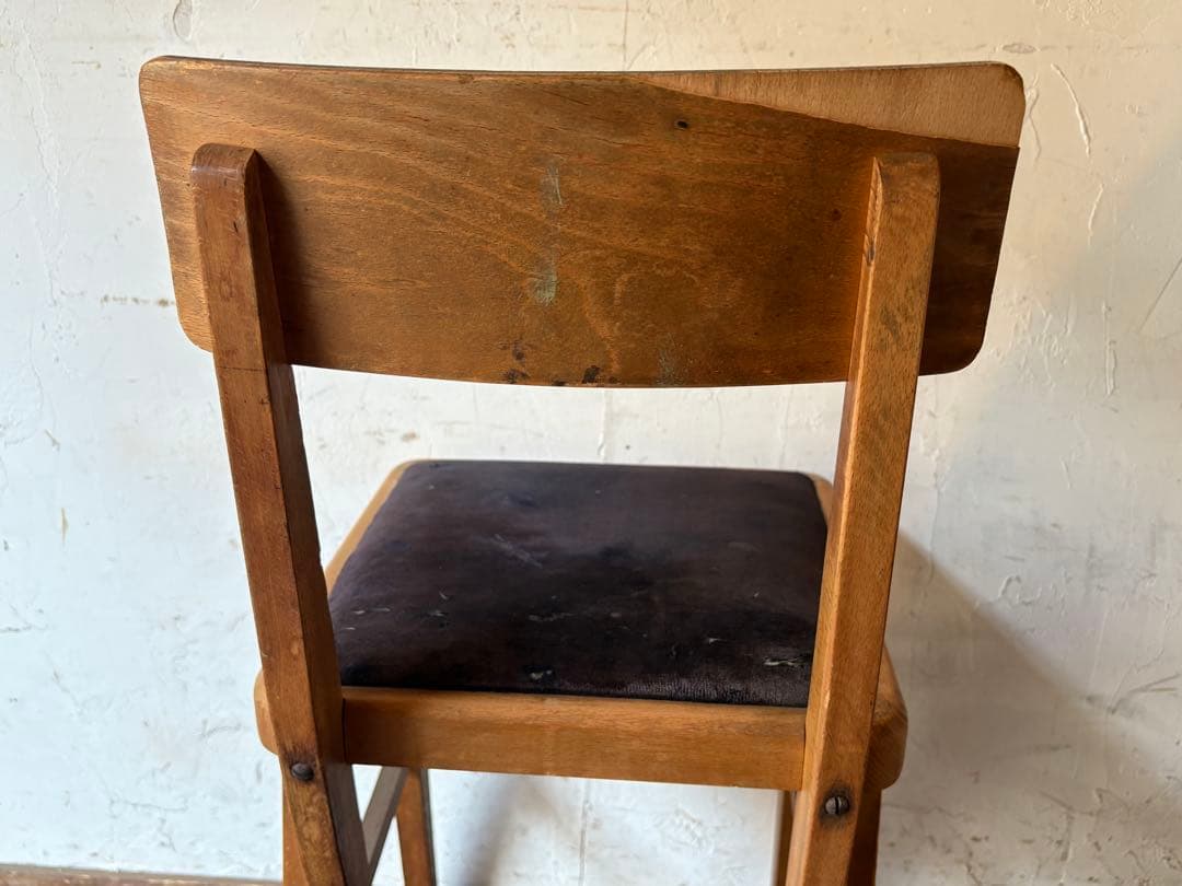 木製クッション付き椅子　アンティーク　レトロ