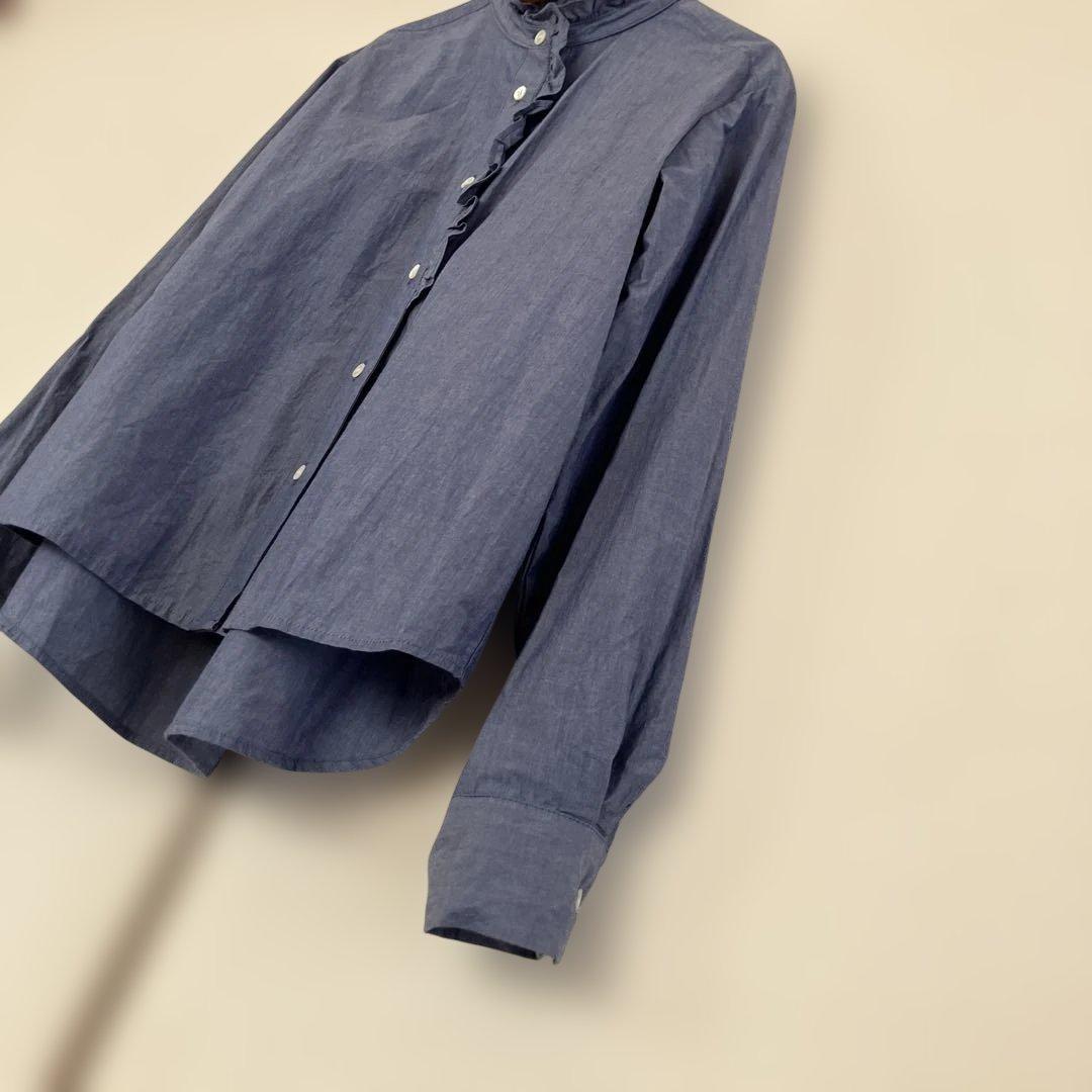 今期美品　midiumi フロントハーフ　フリルシャツ　ネイビー　ミディウミ