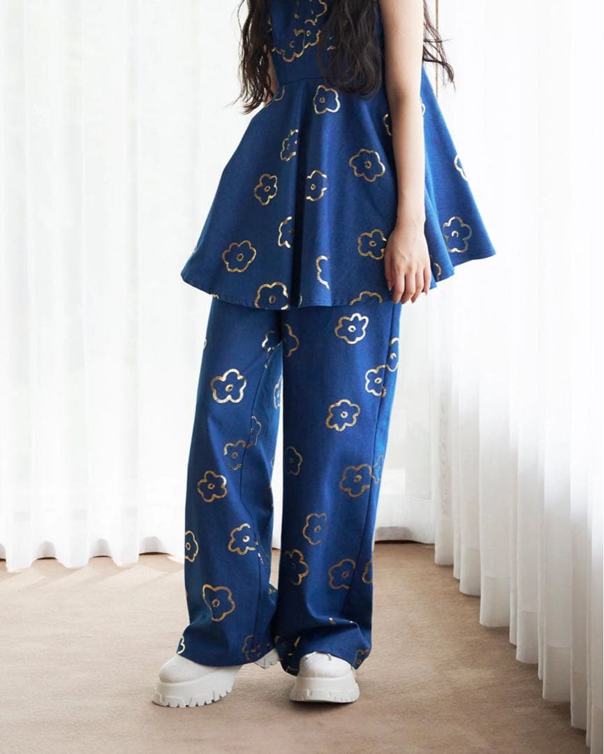 【新品】poppy Gold flower denim pants あさぎーにょ