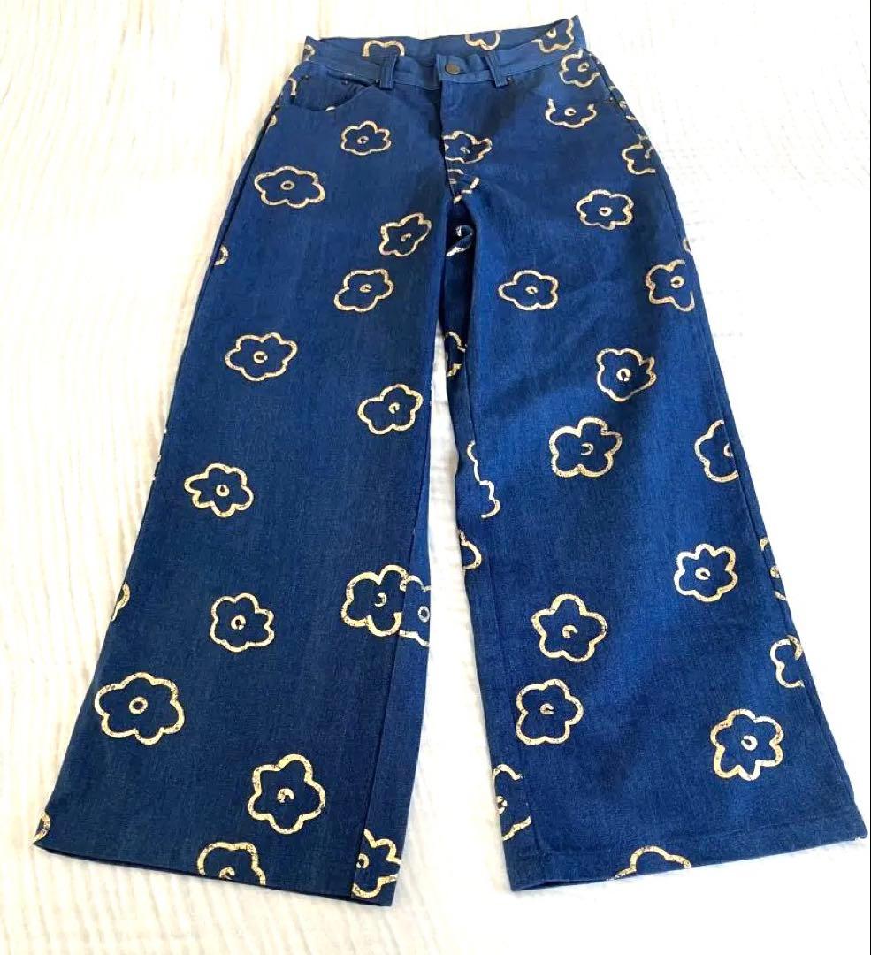 【新品】poppy Gold flower denim pants あさぎーにょ