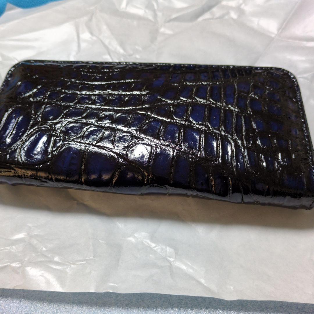 クロコダイル　一枚革　長財布　ダークブルー　未使用