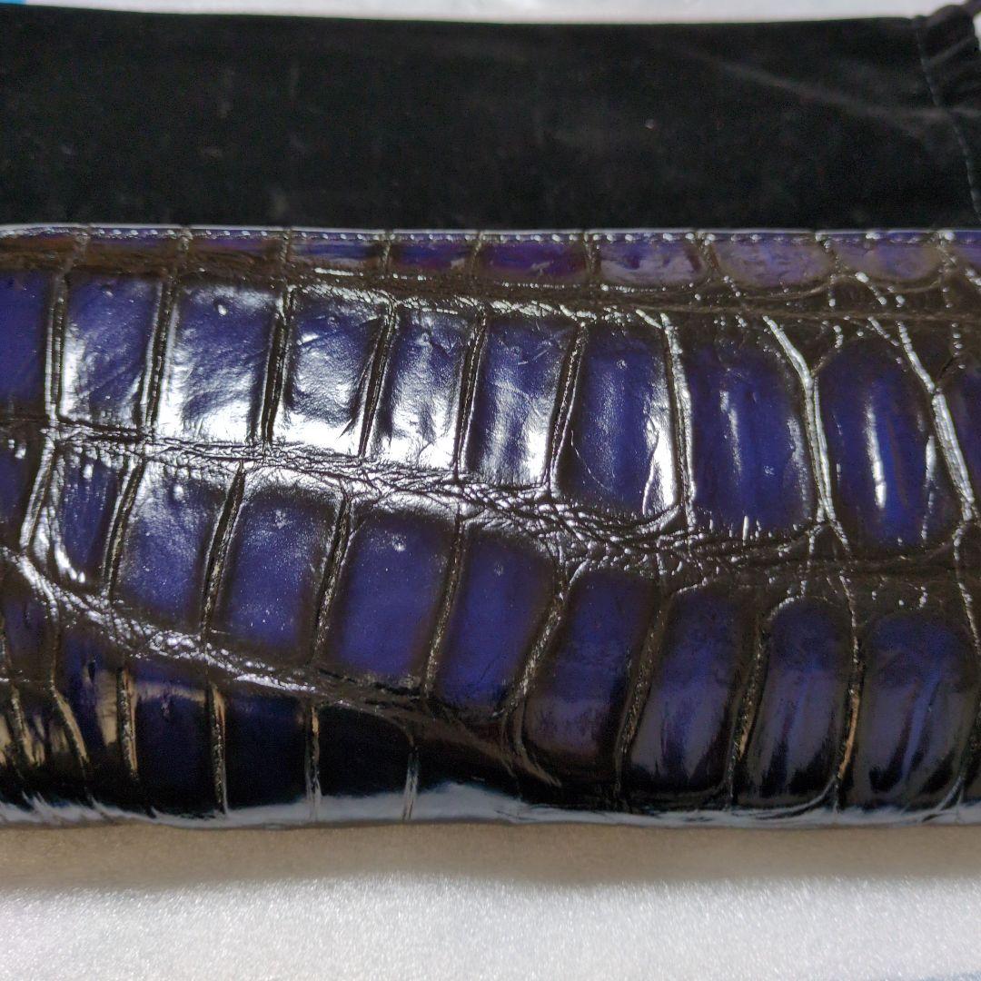 クロコダイル　一枚革　長財布　ダークブルー　未使用