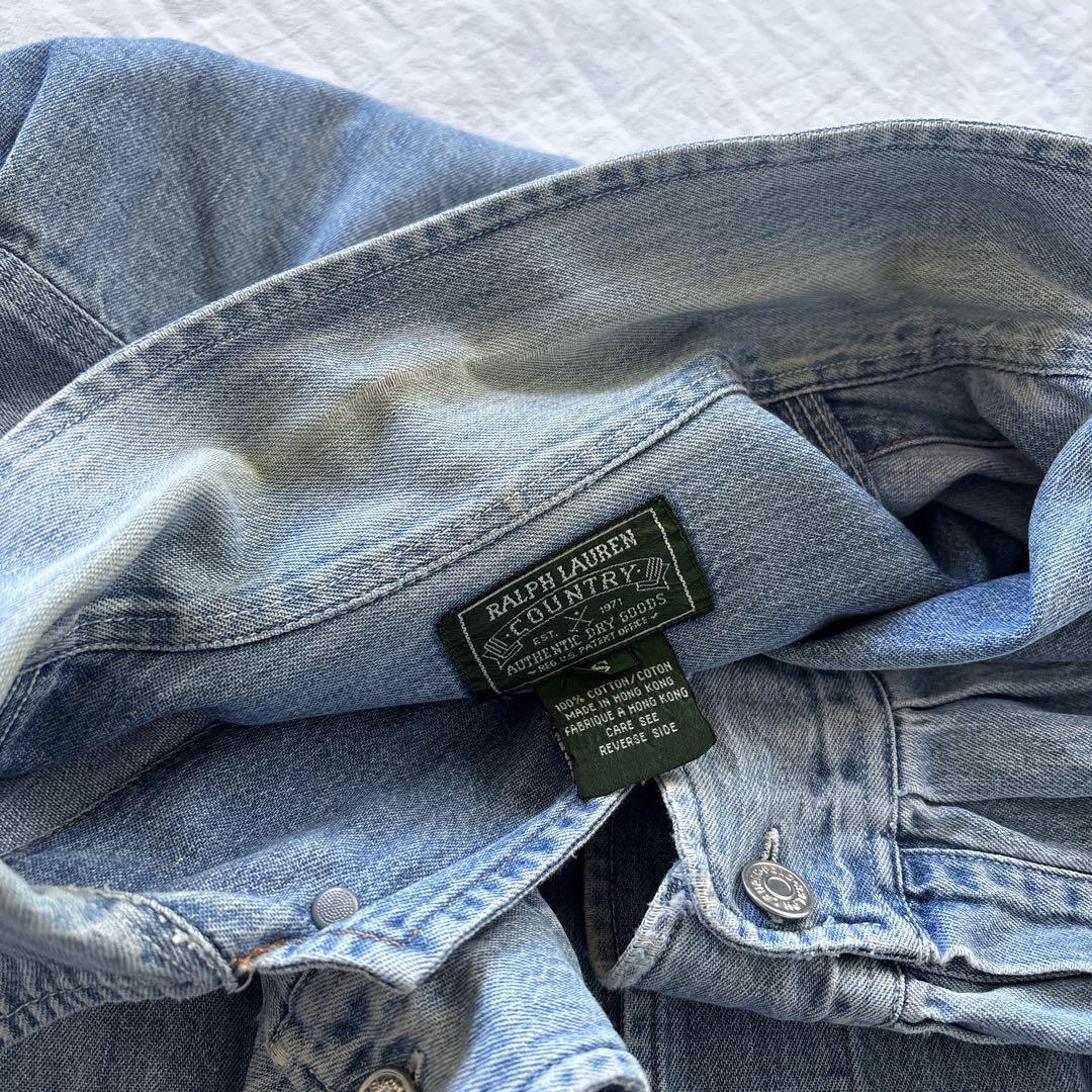90s polo country デニムカバーオール　ポロカントリーデニムシャツ