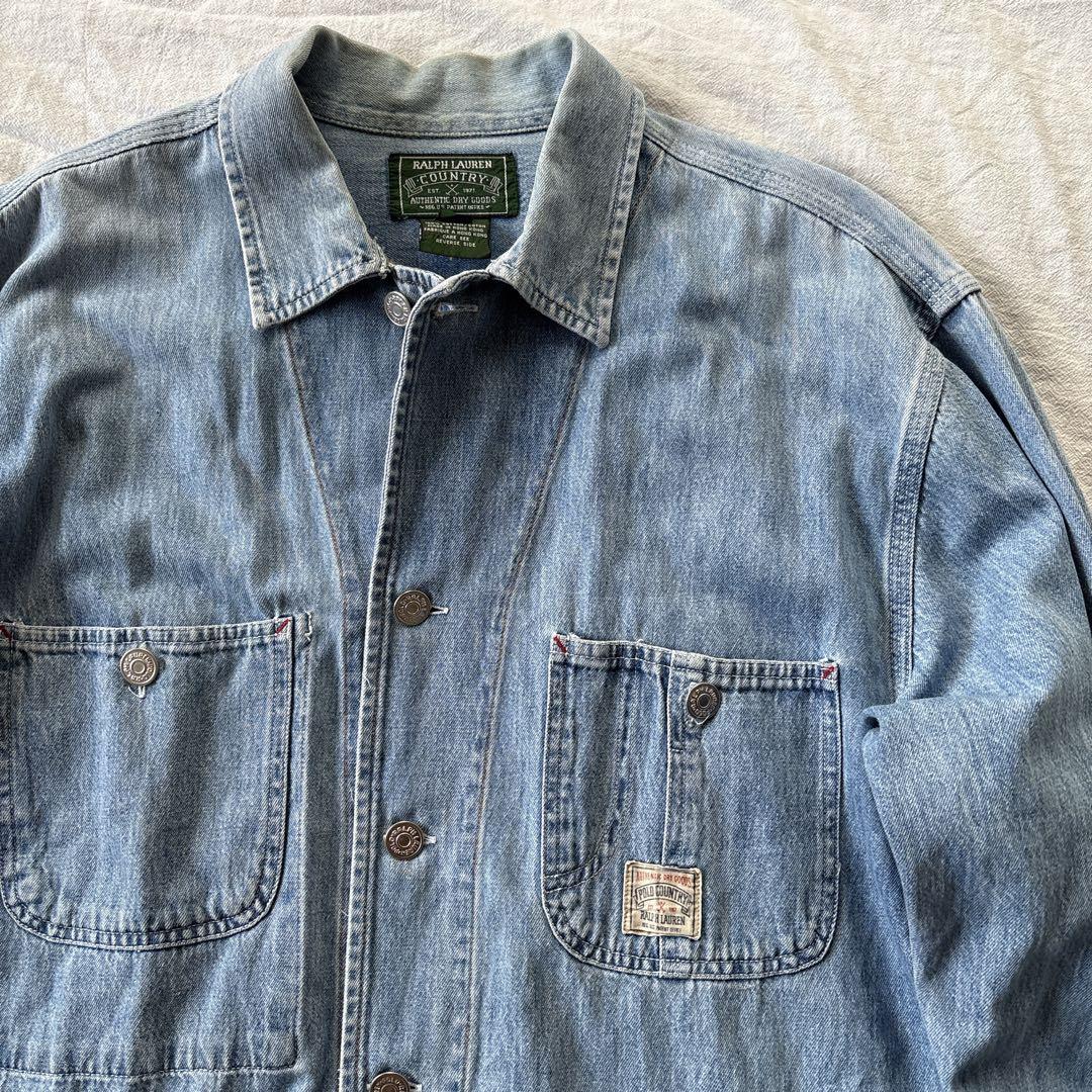 90s polo country デニムカバーオール　ポロカントリーデニムシャツ
