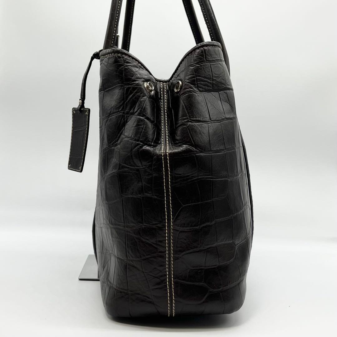 美品✨バーニーズニューヨーク　トートバッグ　クロコ型押し　レザー　濃茶　A4