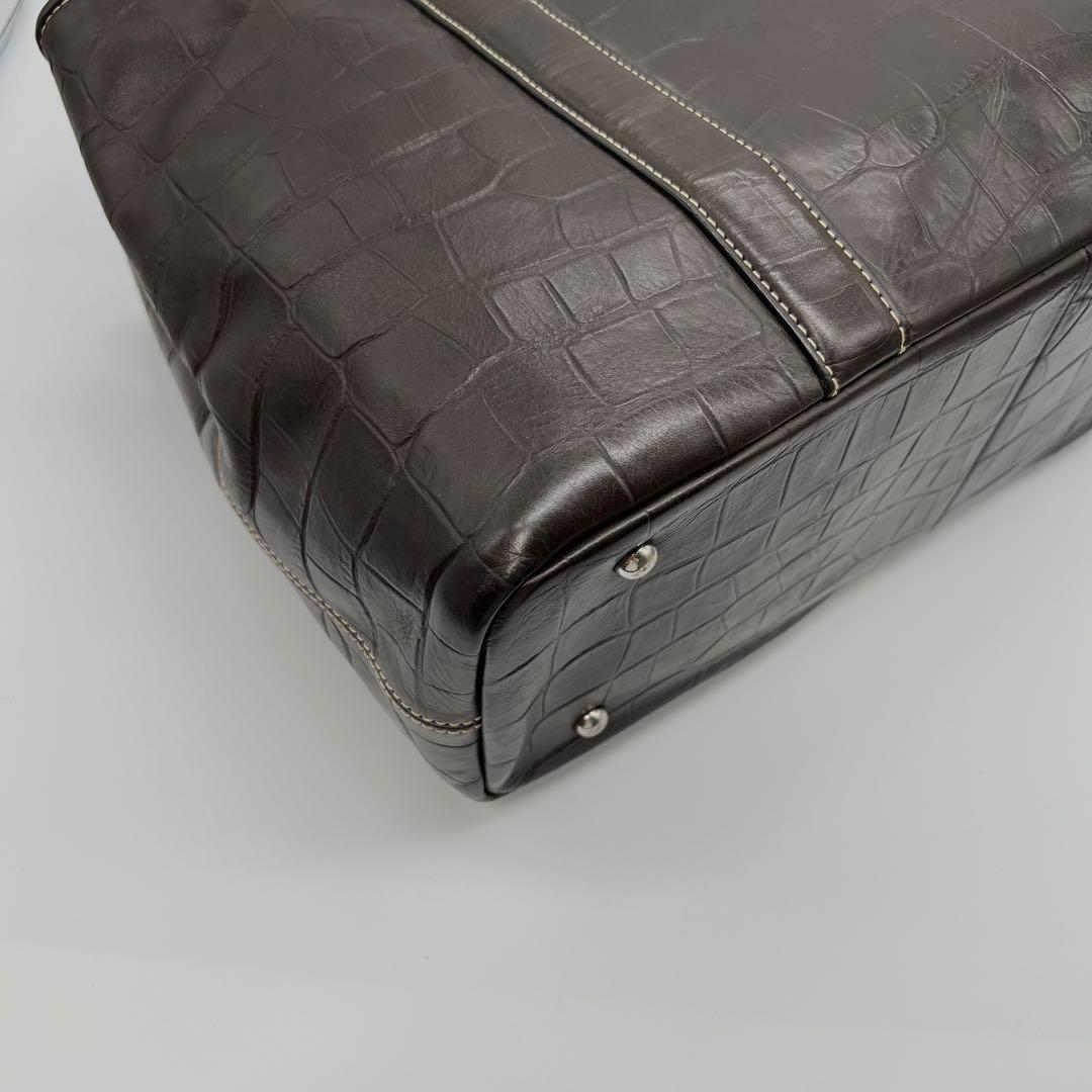 美品✨バーニーズニューヨーク　トートバッグ　クロコ型押し　レザー　濃茶　A4