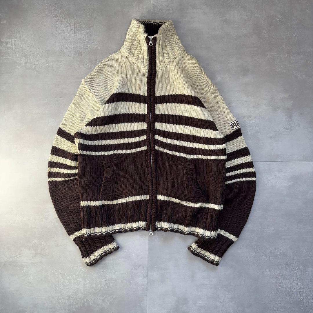 希少　80s - PUMA プーマ　ドライバーズニット　カウチン　茶色　トルコ製
