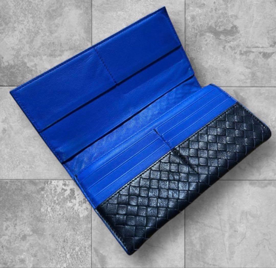 【ボッテガ長財布】バイカラー財布☆美品☆二つ折り長財布☆ロングウォレット☆黒☆青