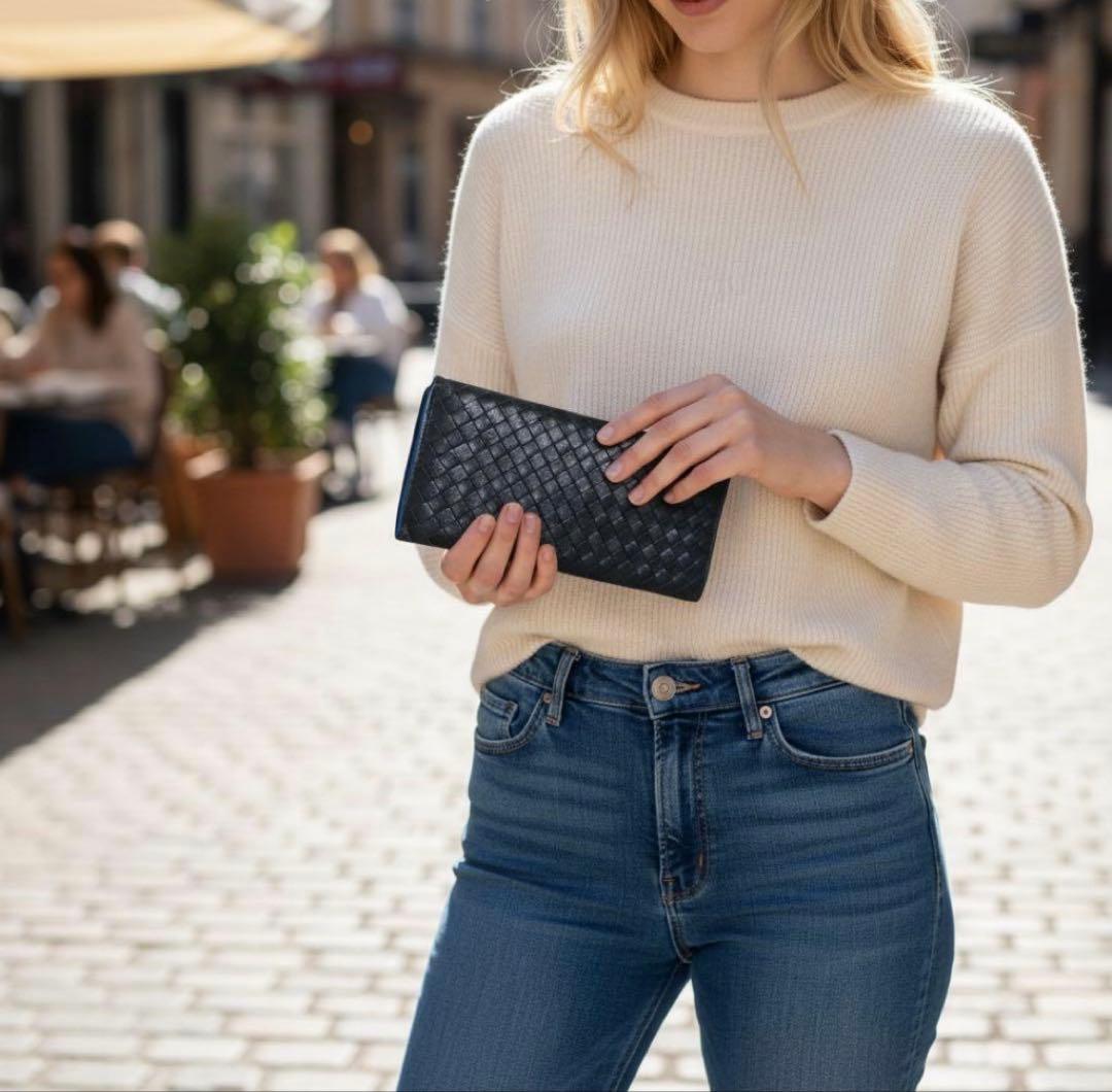 【ボッテガ長財布】バイカラー財布☆美品☆二つ折り長財布☆ロングウォレット☆黒☆青