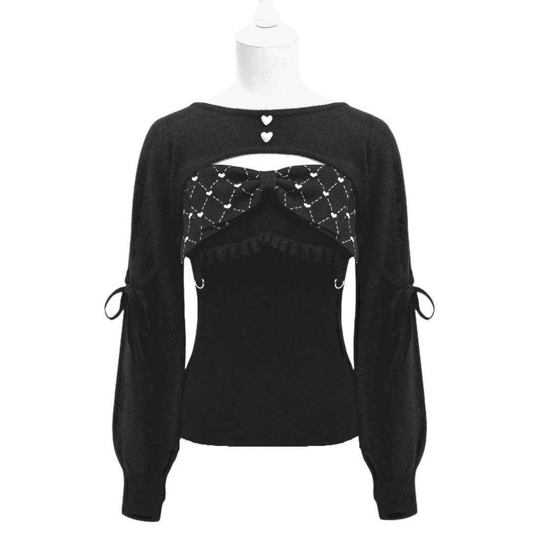 完売品 ハニーミュウ ビッグリボンガーター風アンサンブルトップス ブラック