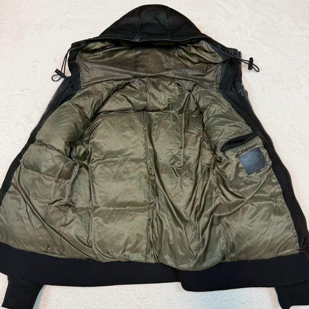 イサムカタヤマバックラッシュ レザー ダウンジャケット ラムレザー フード