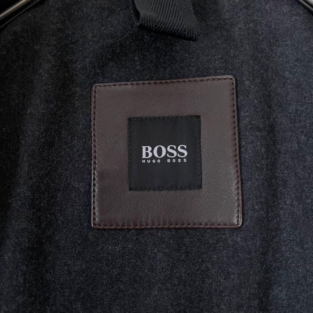 極美品 ヒューゴボス シングルライダースジャケット ブラウン 48 XL