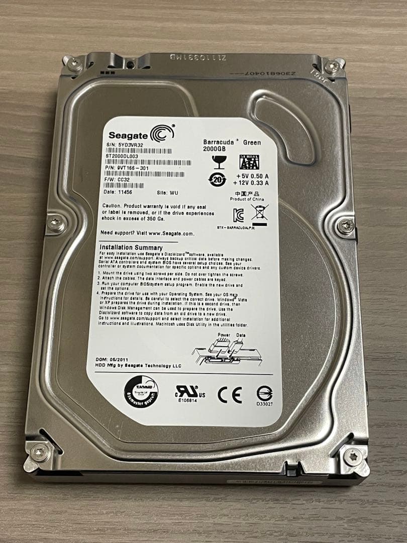 【検証済】Seagate 2TB HDD ST2000DL003 保守・ドナー用