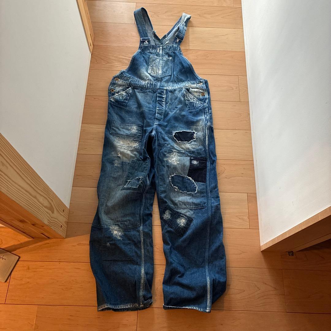 ユニオンサプライ/ブルー ダメージ加工オーバーオール 東洋