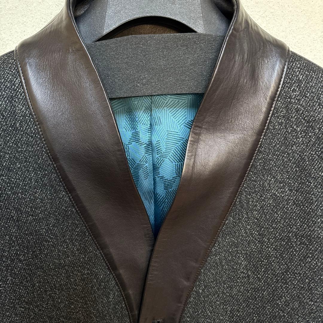 ランバンコレクション　レザーウール混合カジュアルジャケット　サイズ50