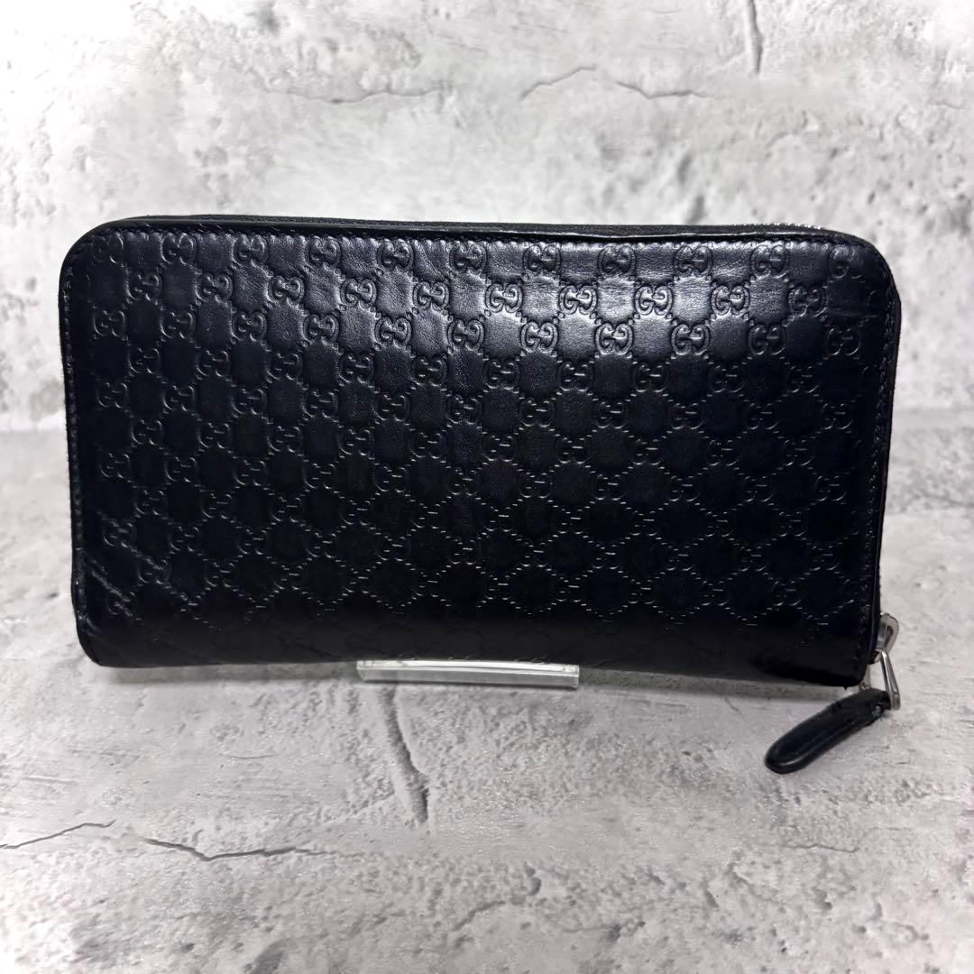 【箱付き！】GUCCI グッチ マイクログッチシマ ラウンド長財布 黒 ブラック