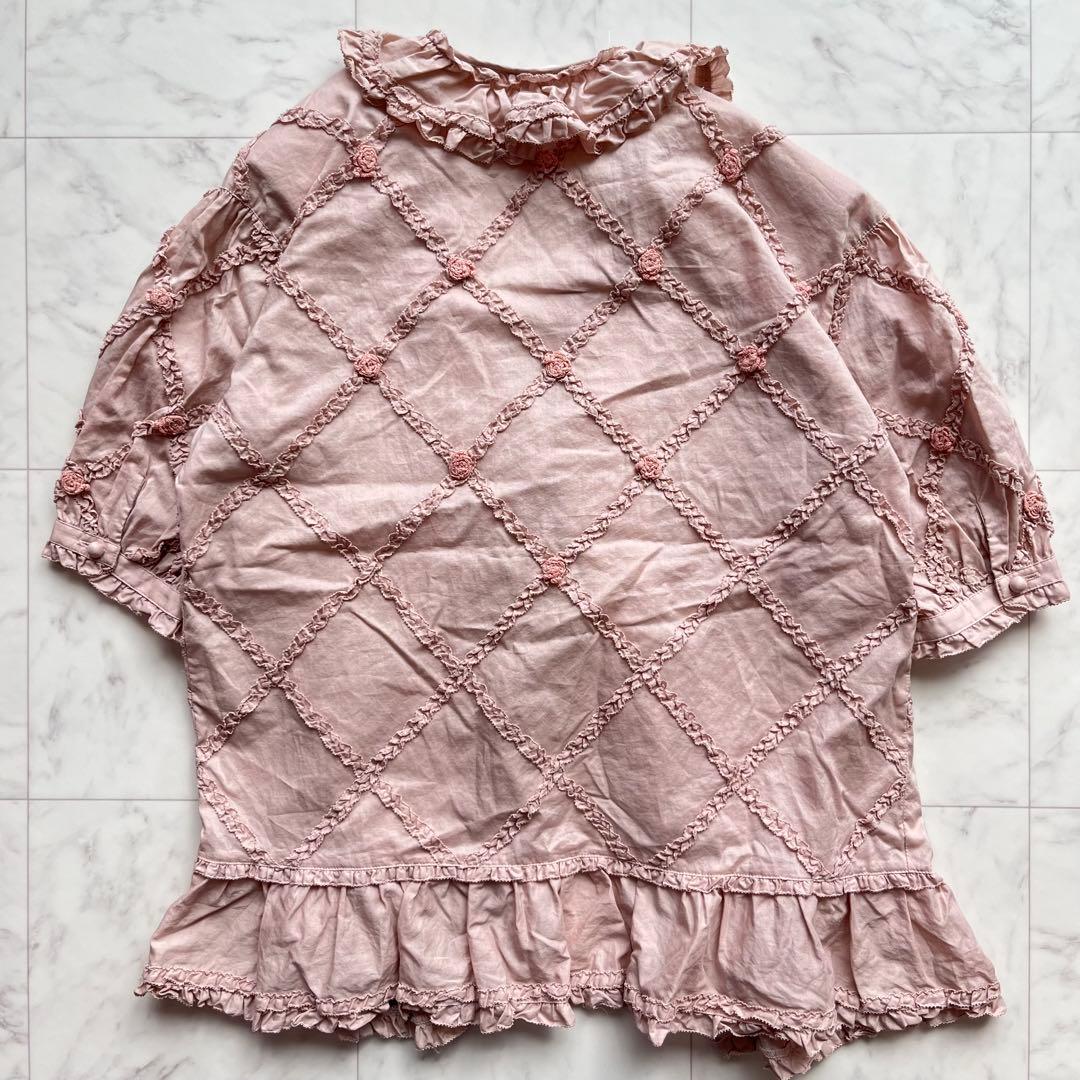 PINK HOUSE 羽織ブラウス　薔薇モチーフ　フリル　リボン　日本製