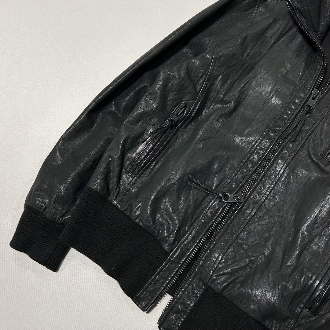 00s ゴートレザー 山羊革 シングルライダース ダブルジップ リブジャン