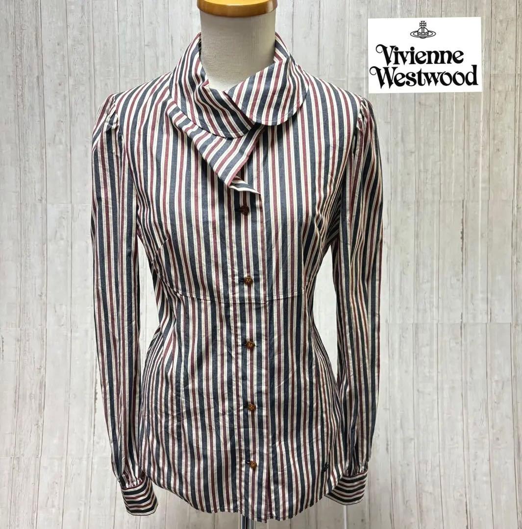 ヴィヴィアンウエストウッド　レッドレーベル　シャツ　変形　オーブ　ストライプ