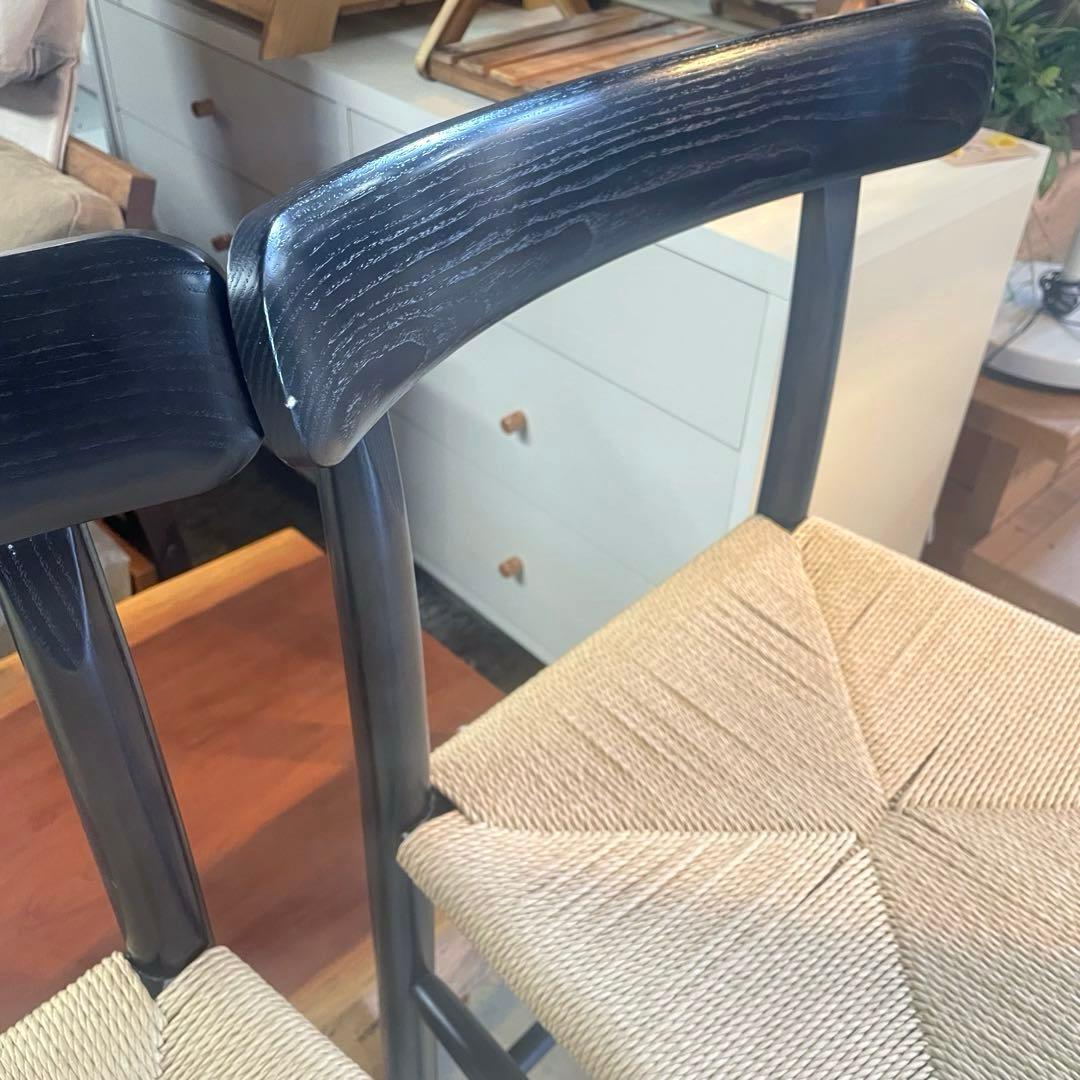 ペーパーコードチェア　2脚セット　ブラック　ハイチェア　カウンターチェア　北欧